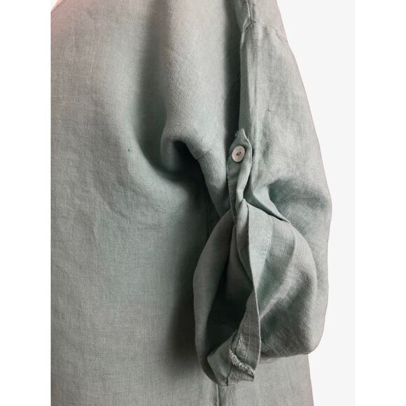 Terzo Millennio Small Linen Italy Blouse Tunic Top Long Sleeve Buttons Roll Up - Picture 6 of 14